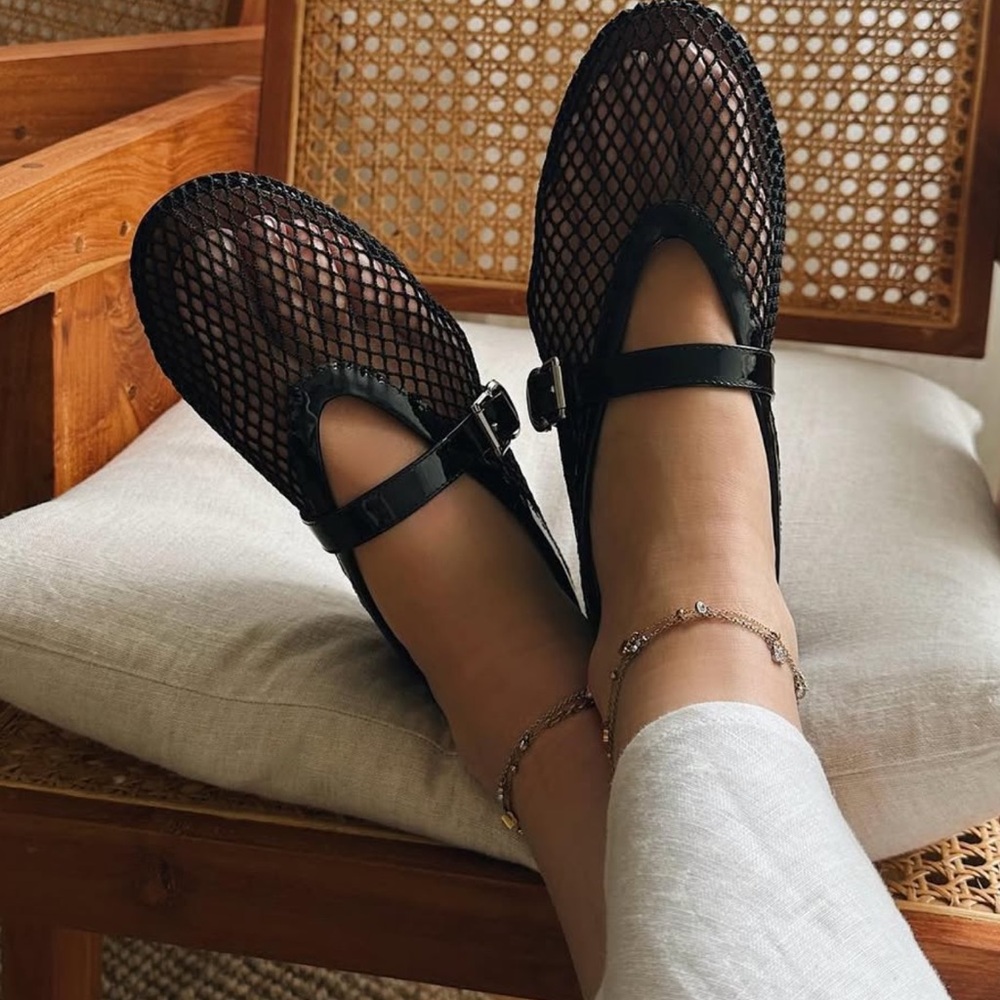 Alaia Black Mesh Flats with Elegant Strap